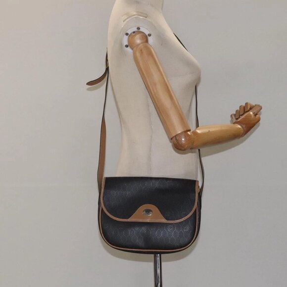 Christian Dior Honeycomb Canvas Shoulder Bag PVC Black Gold Auth 119149 - Picture 1 of 16